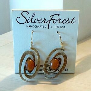 Silver Forest Hammered Frame Oval Aventurine 18k steel ear wire Earrings NE-2232